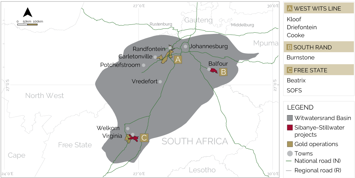 Location map of SA gold operations
