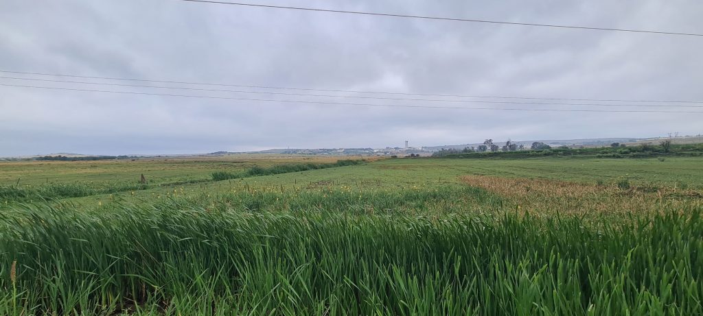 Field with Mining operation on the horizon